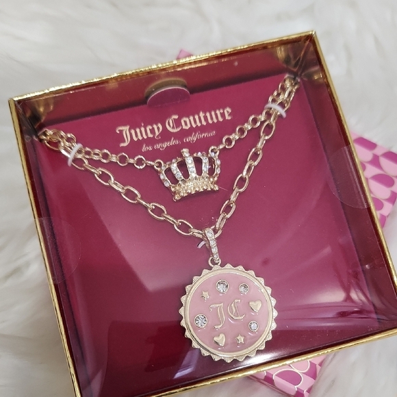 🔹️Juicy Couture🔹️ Gold Crown Necklace with Pink Pendant - Picture 3 of 7
